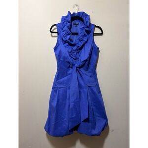 Samuel Dong Blue Bubble Dress Ruffle Collar Statement Dress WOW FACTOR Sz S